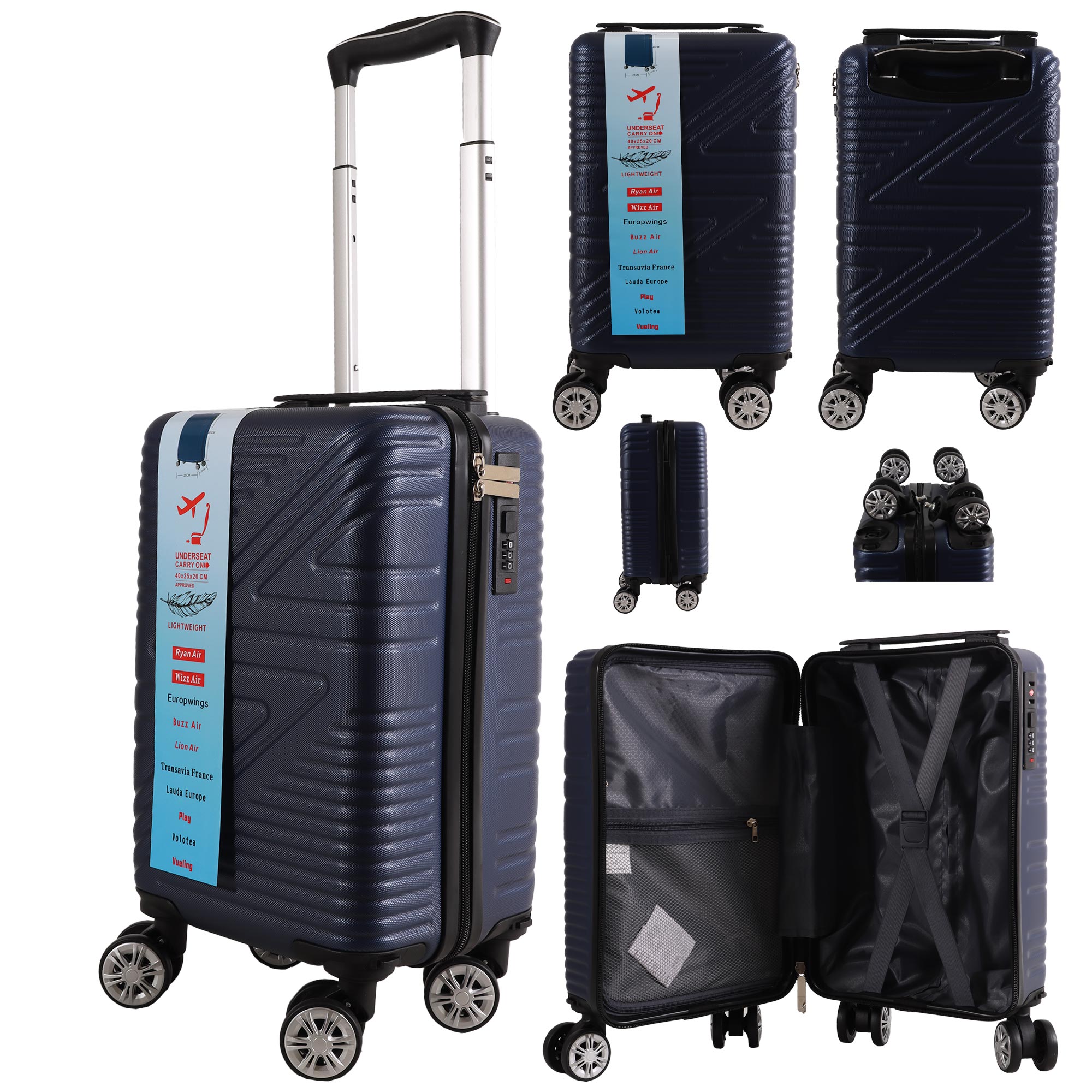 (image for) T-HC-US-1624 NAVY RYAN AIR CABIN-SIZED TRAVEL TROLLEY SUITCASE